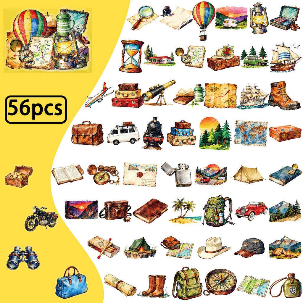 Outdoor Adventure Stores - 56 stuks reis- en outdoor-PET-stickers, transparante