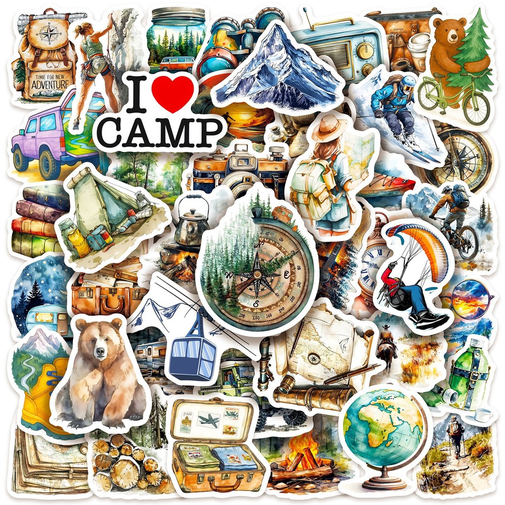 Outdoor Adventure Stores - 50 STKS Outdoor aquarel campingstickers -